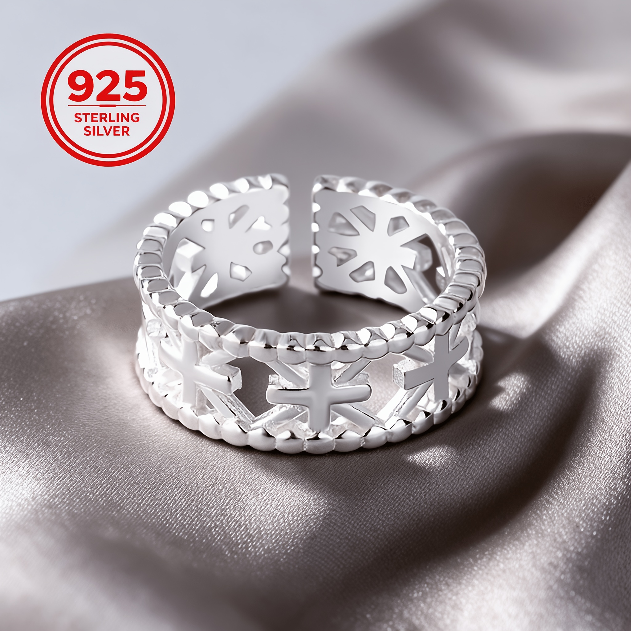 Women's 925 Silver Hypoallergenic Adjustable Open Cross Ring